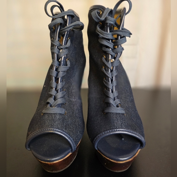 Women’s Bumper Open Toes Wedge Ankle Booties Lace Up blue Jean size 9 - Picture 3 of 5